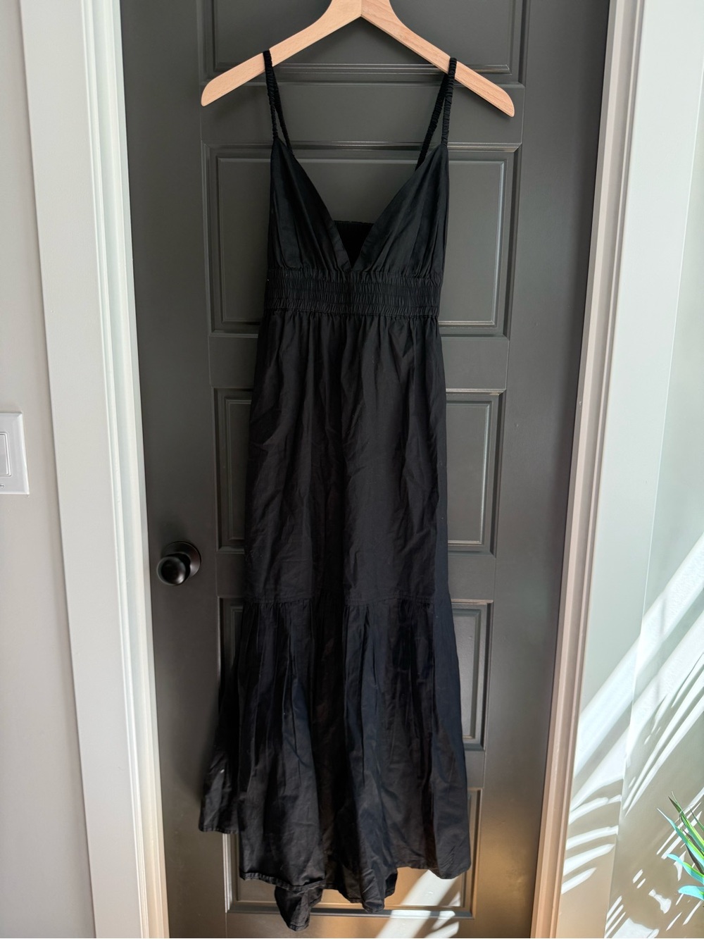 Black V-Neck Maxi Dress with Smocked Waist